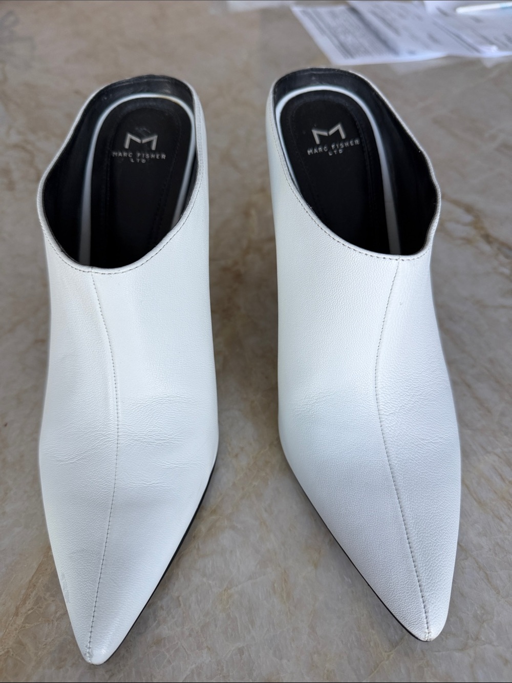 Marc Fisher White Pointed Slip-On Mules